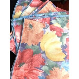 8 Vtg Floral Cloth Cotton Napkins Pastel Peony Romantic Watercolor Pink Blue Grn